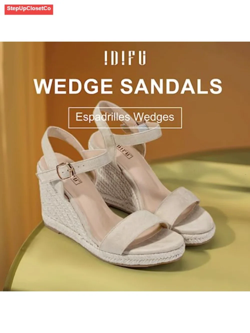 IDIFU Espadrille Wedge Sandals Women Open Toe Ankle Strap Platform Wedges Heels